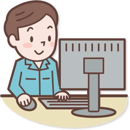 PCで作業している男性